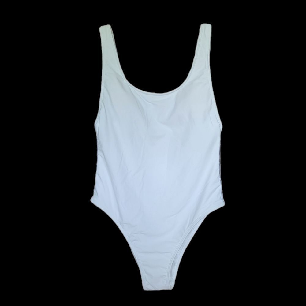 White Swimsuit With Side Stripes